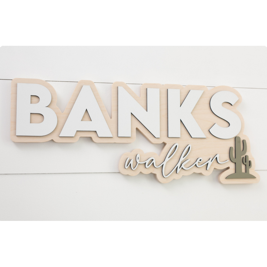 Sugar + Maple Bubble Cactus Wood Sign