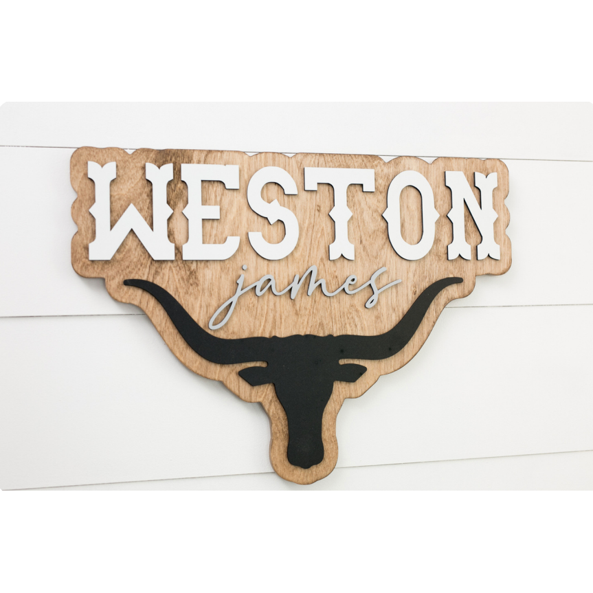 Sugar + Maple Bubble Longhorn Wood Sign