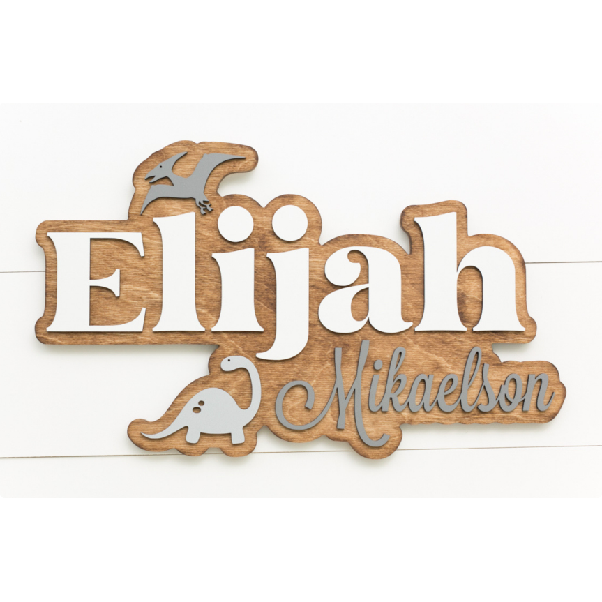 Sugar + Maple Bubble Dinosaur Wood Sign