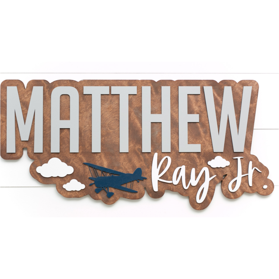 Sugar + Maple Bubble Airplane Wood Sign