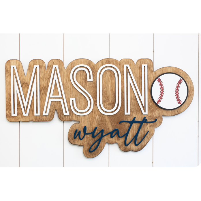 Sugar + Maple Bubble Baseball Wood Sign