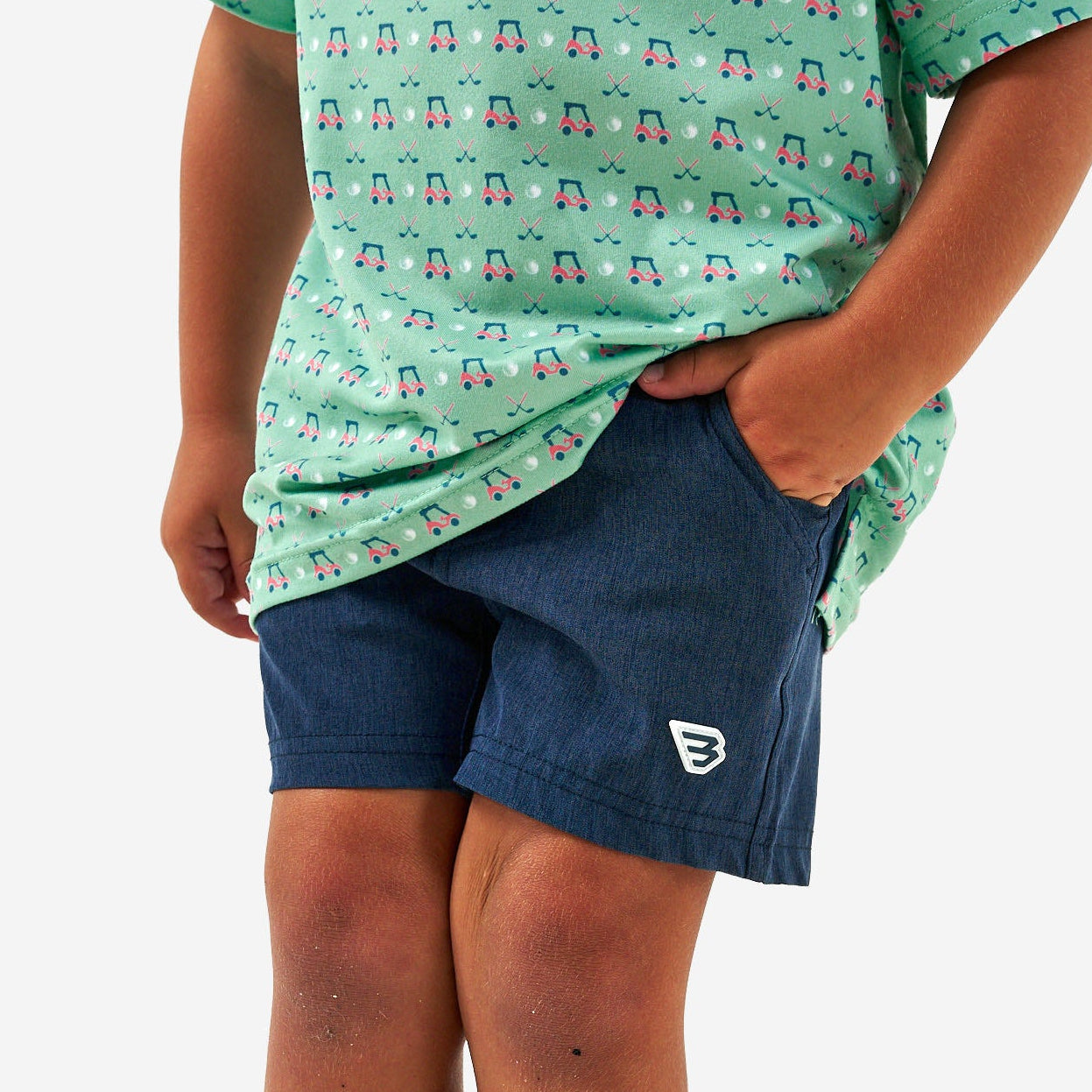 Burlebo Youth Athletic Short | Heather Navy | American Flag Liner