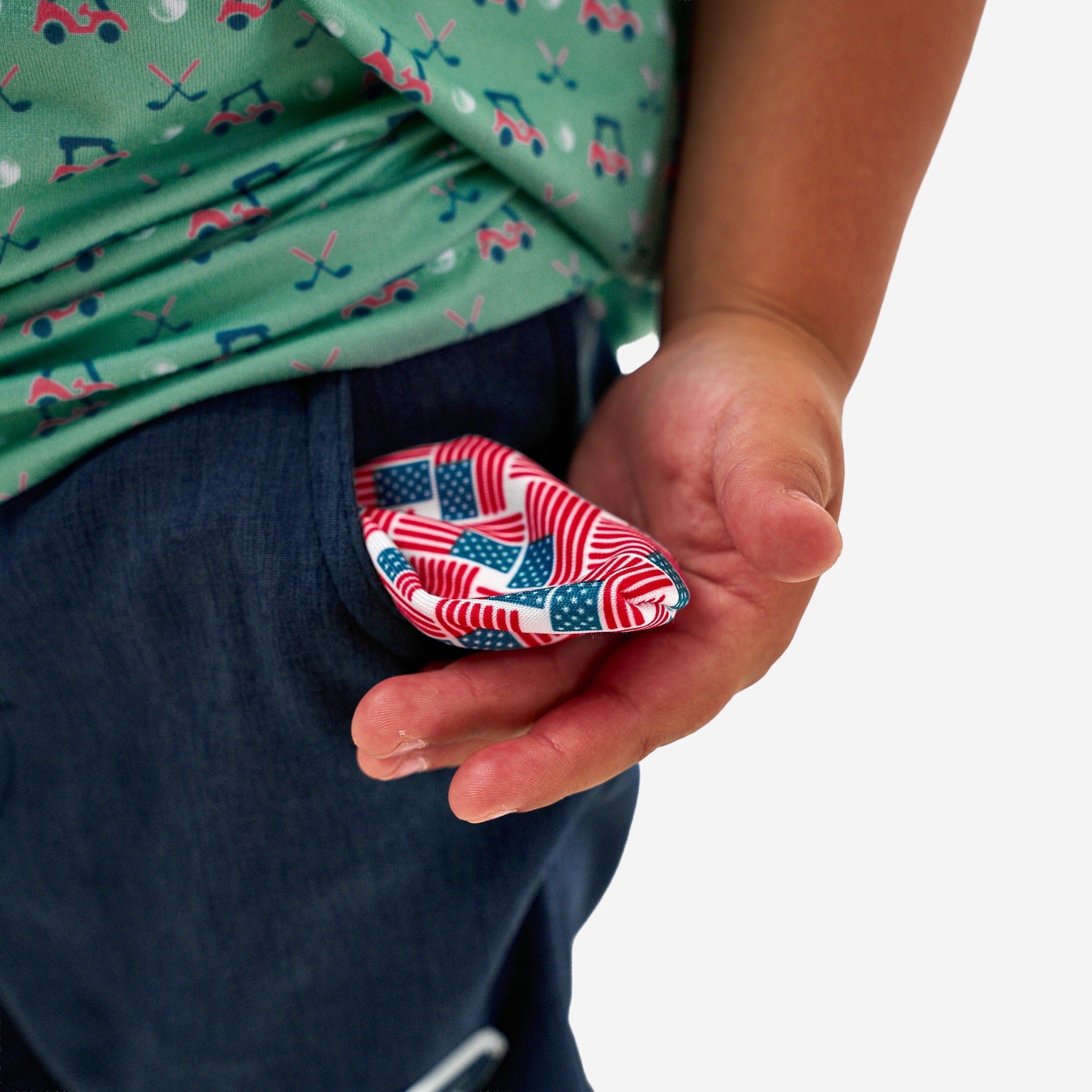 Burlebo Youth Athletic Short | Heather Navy | American Flag Liner