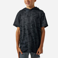 Burlebo Youth Short Sleeve Performance Hoodie | Black Camo