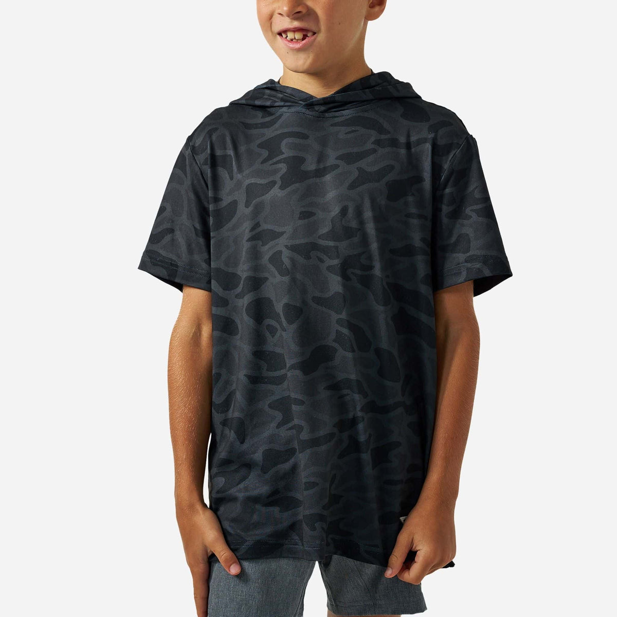 Burlebo Youth Short Sleeve Performance Hoodie | Black Camo
