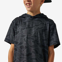 Burlebo Youth Short Sleeve Performance Hoodie | Black Camo