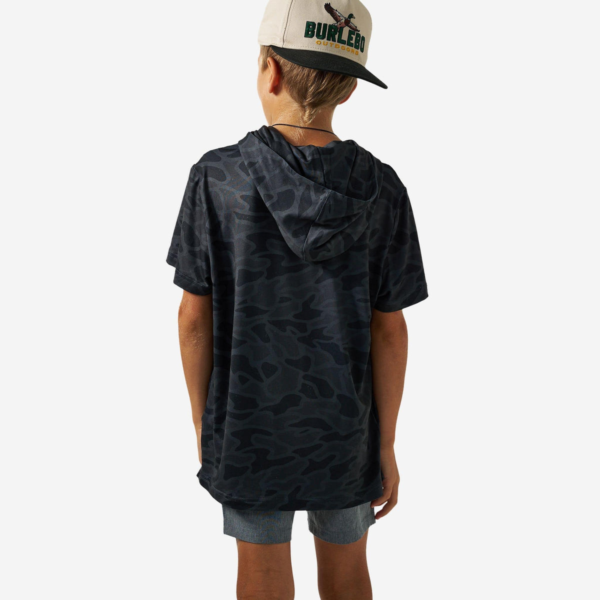 Burlebo Youth Short Sleeve Performance Hoodie | Black Camo