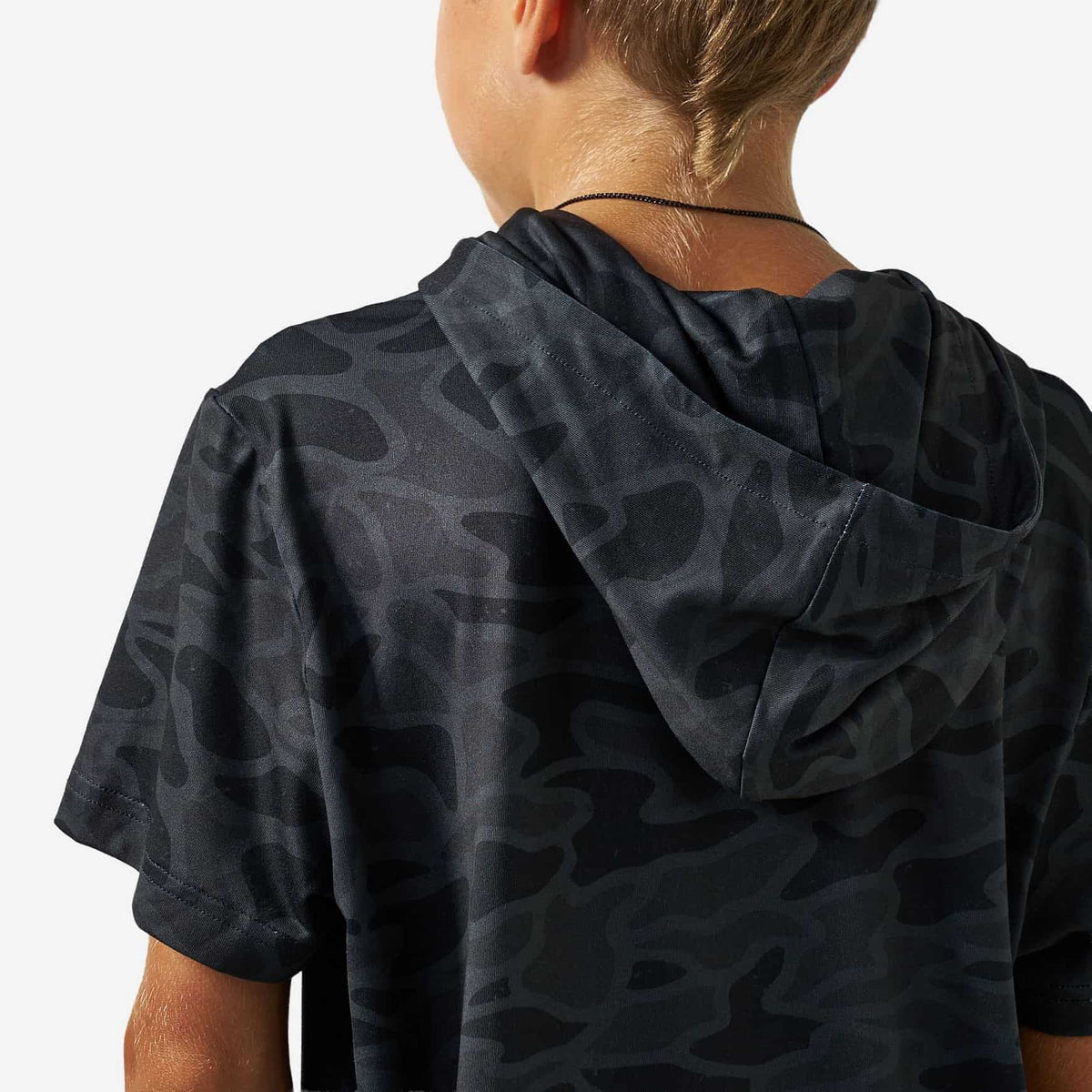 Burlebo Youth Short Sleeve Performance Hoodie | Black Camo