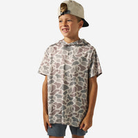 Burlebo Youth Short Sleeve Performance Hoodie | Classic Deer Camo