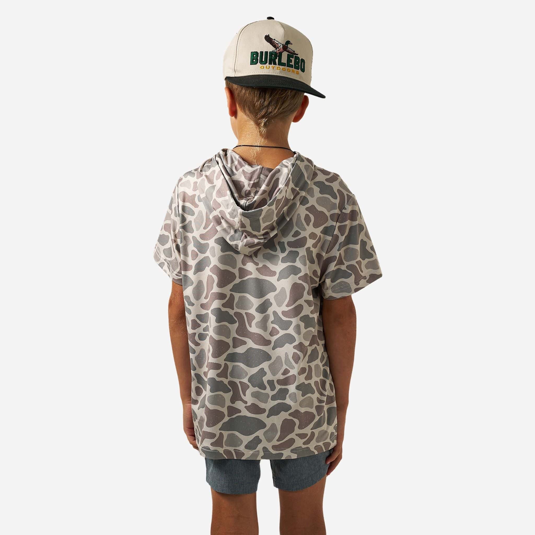 Burlebo Youth Short Sleeve Performance Hoodie | Classic Deer Camo