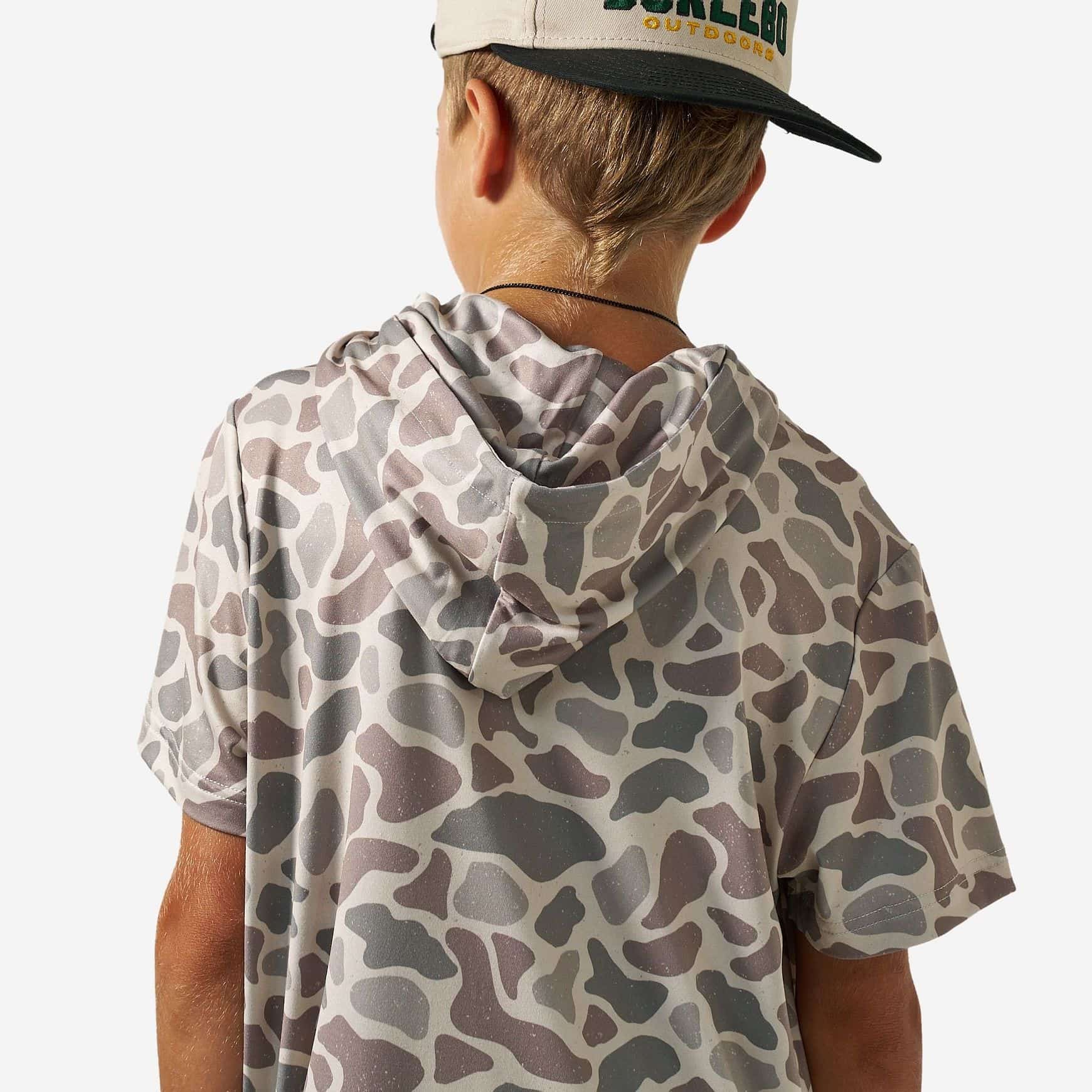 Burlebo Youth Short Sleeve Performance Hoodie | Classic Deer Camo