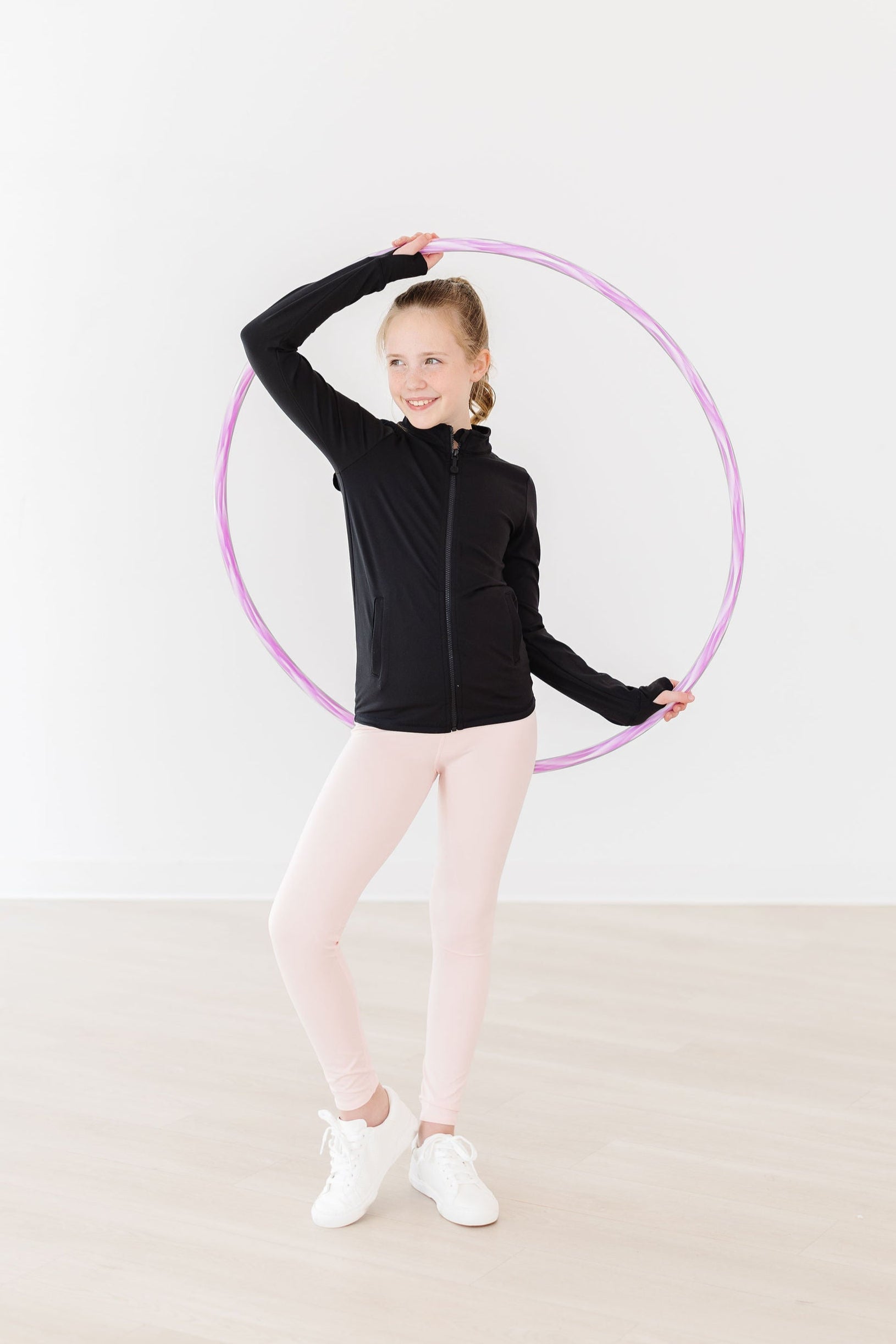 Mila & Rose Balanced Black Full-Zip Ruffle Active Jacket