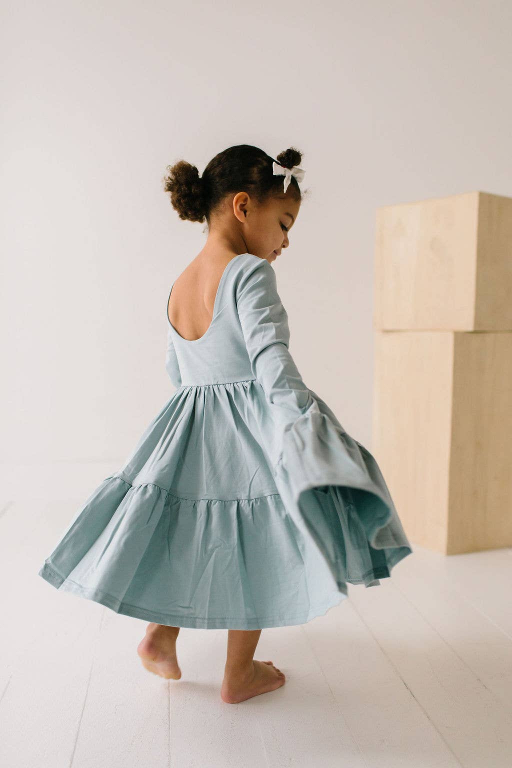Gwendolyn Ruffle Dress in Dusty Blue