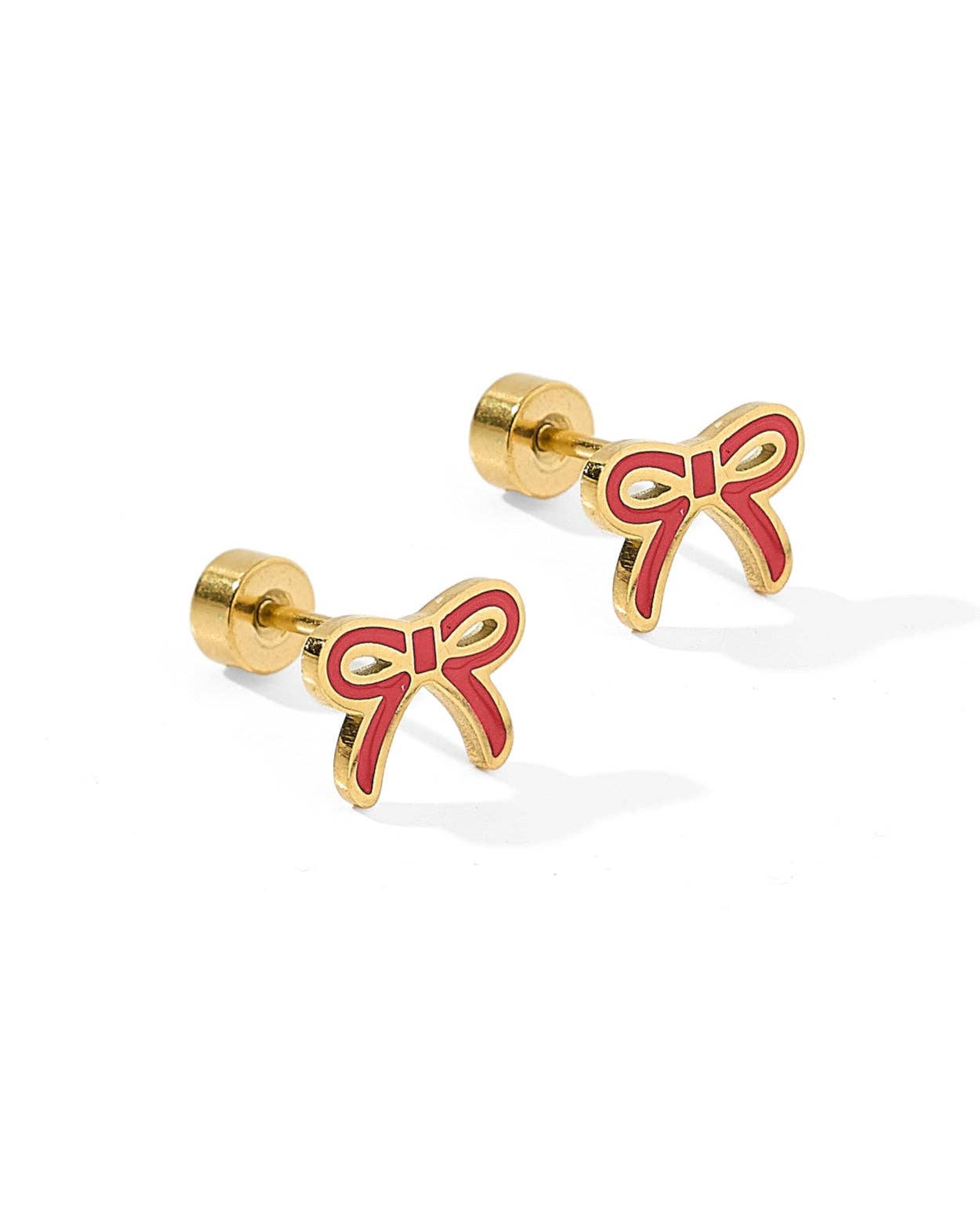 Screwback Stud Earrings - Sadie Bow Red