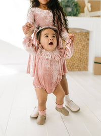 Hayley Romper in Crushed Blush Velvet