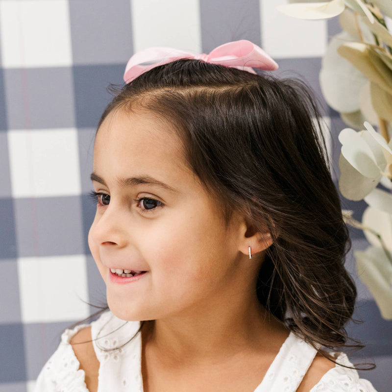 Sterling Silver Huggie CZ Hoop Earrings for Babies and Kids: Pink