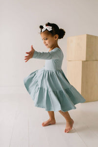 Gwendolyn Ruffle Dress in Dusty Blue