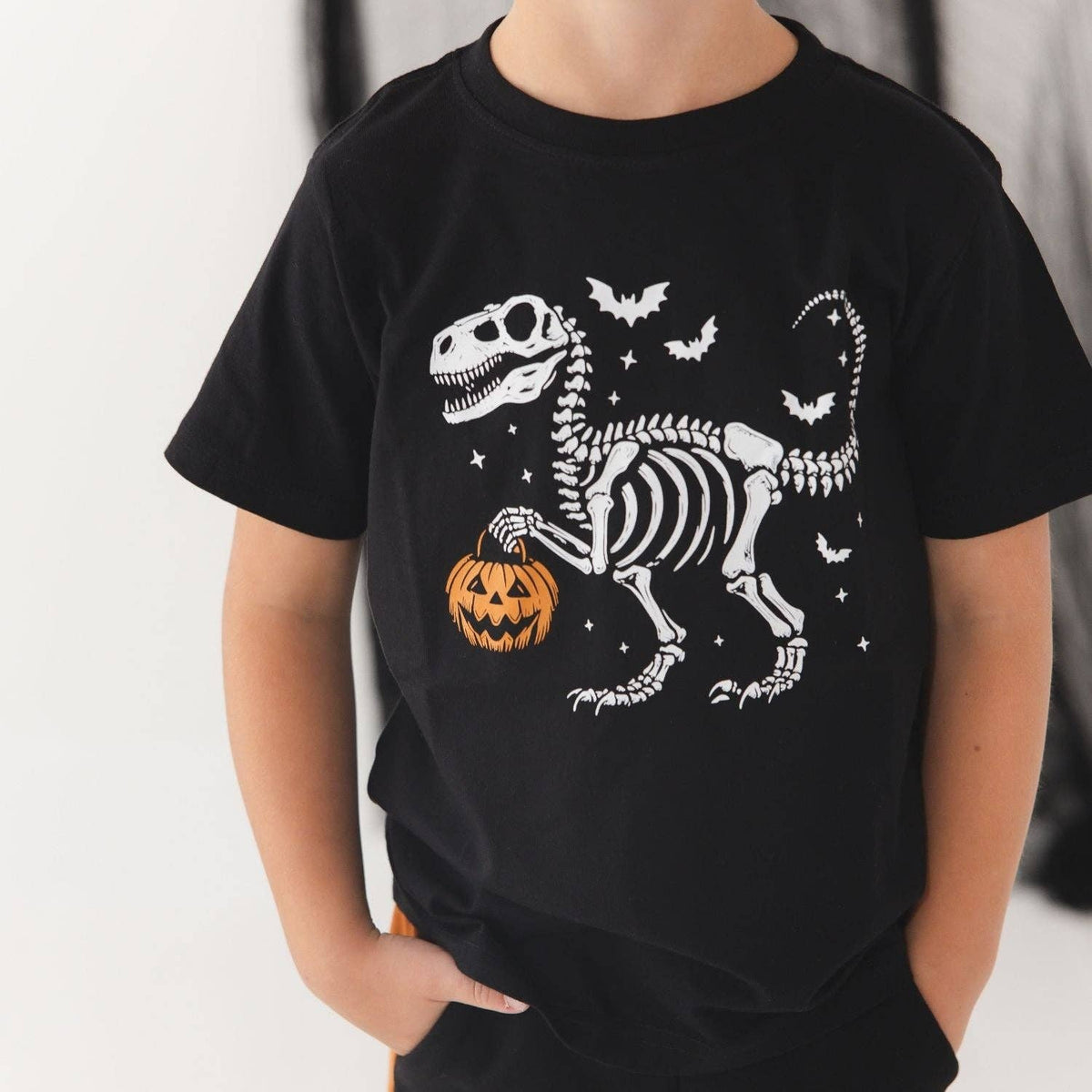 Dinosaur Skeleton Halloween Short Sleeve T-Shirt - Boys