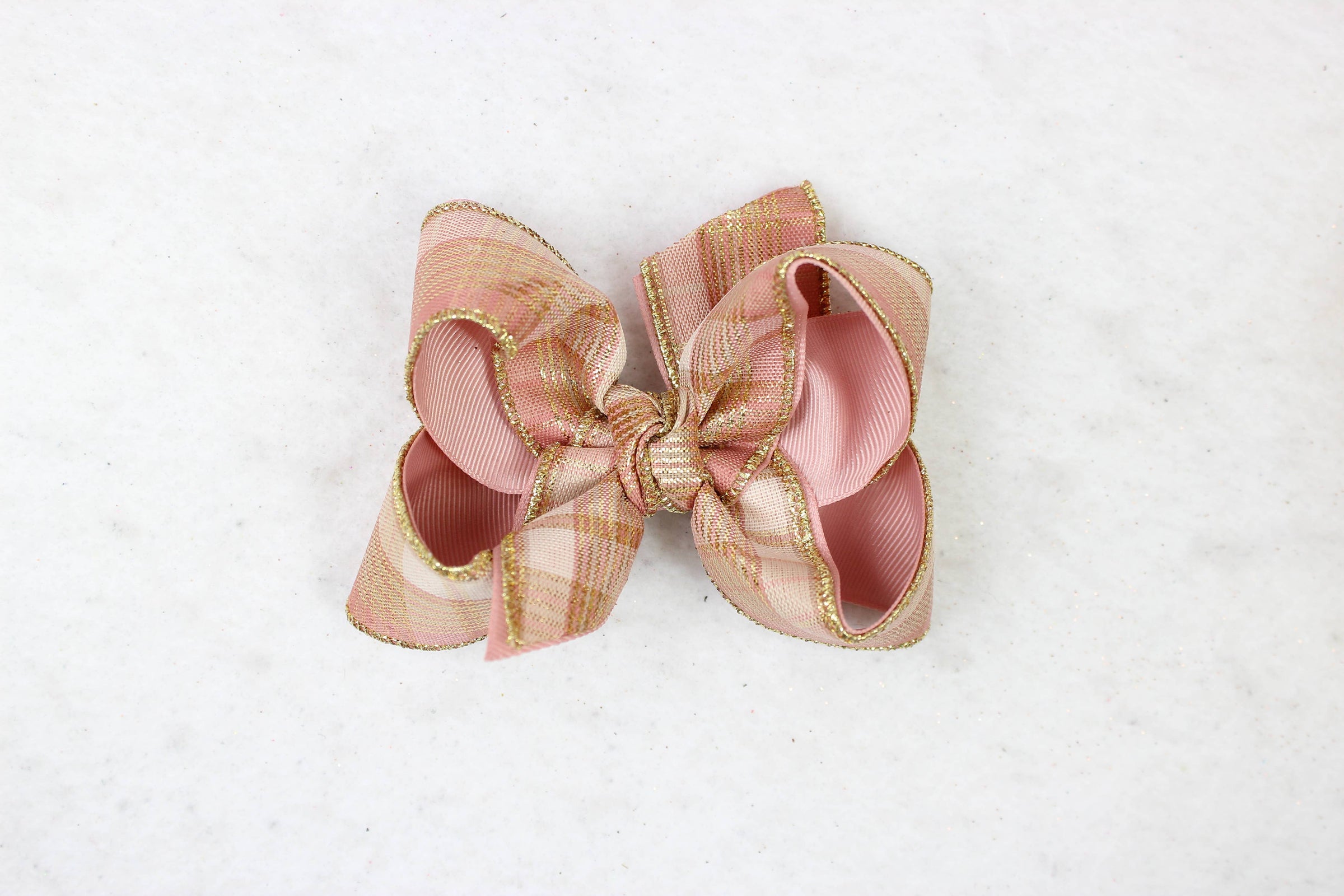 ROSE GOLD PLAID BOW: 5.5" Huge