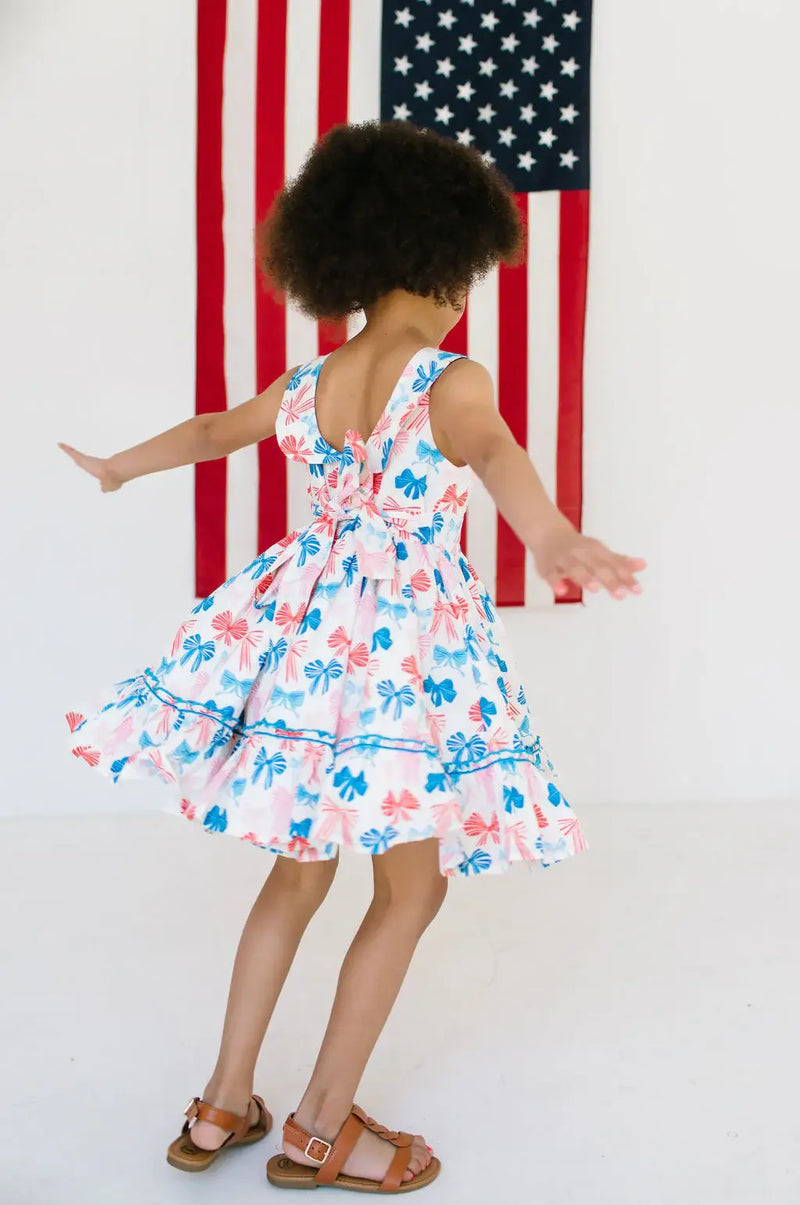Lara Poplin Dress in Patriotic Bows