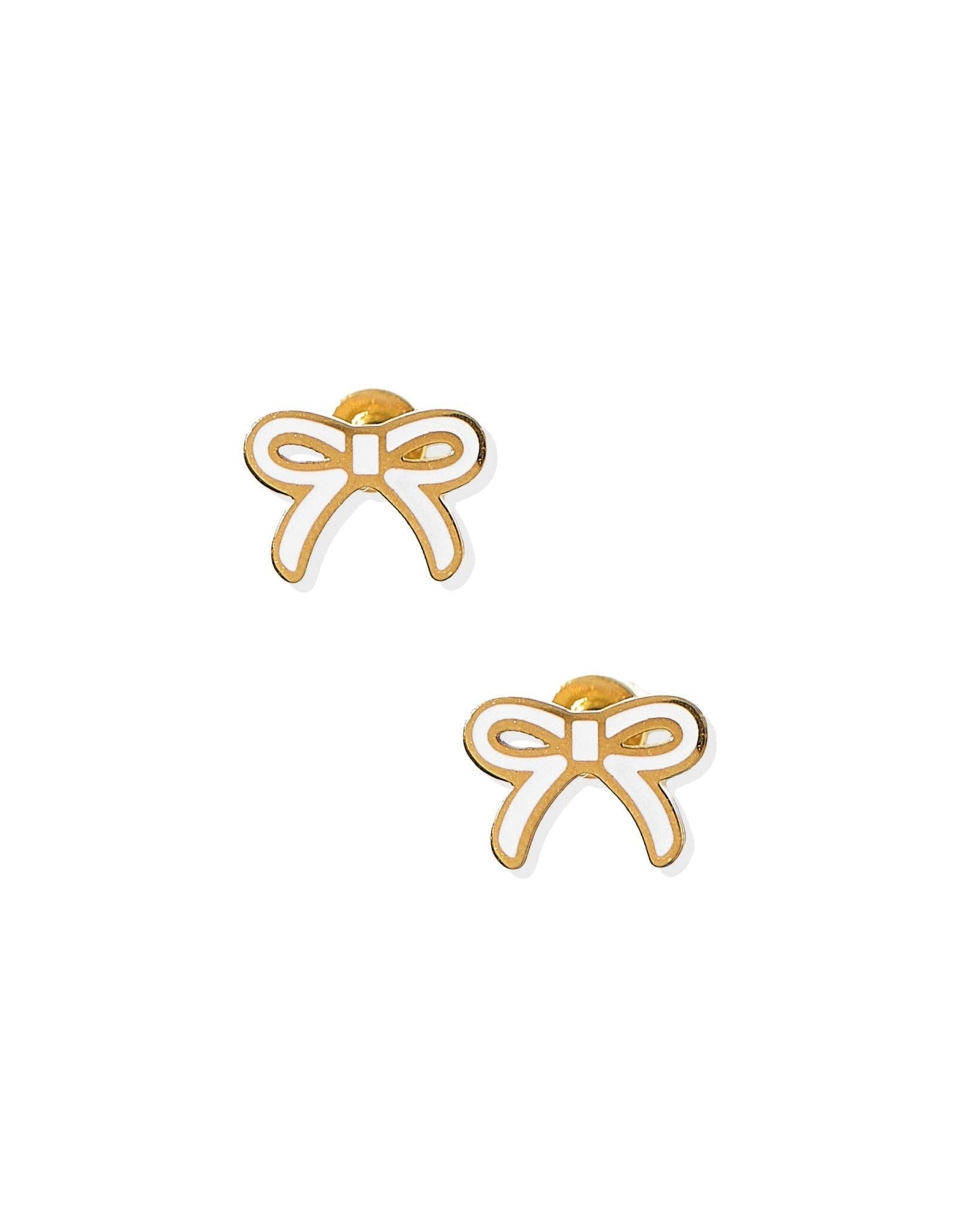 Screwback Stud Earrings - Sadie Bow White