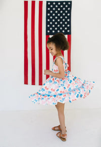 Lara Poplin Dress in Patriotic Bows