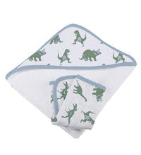 Granite Green Dinosaurs Cotton Hooded Towel and Washcloth Set