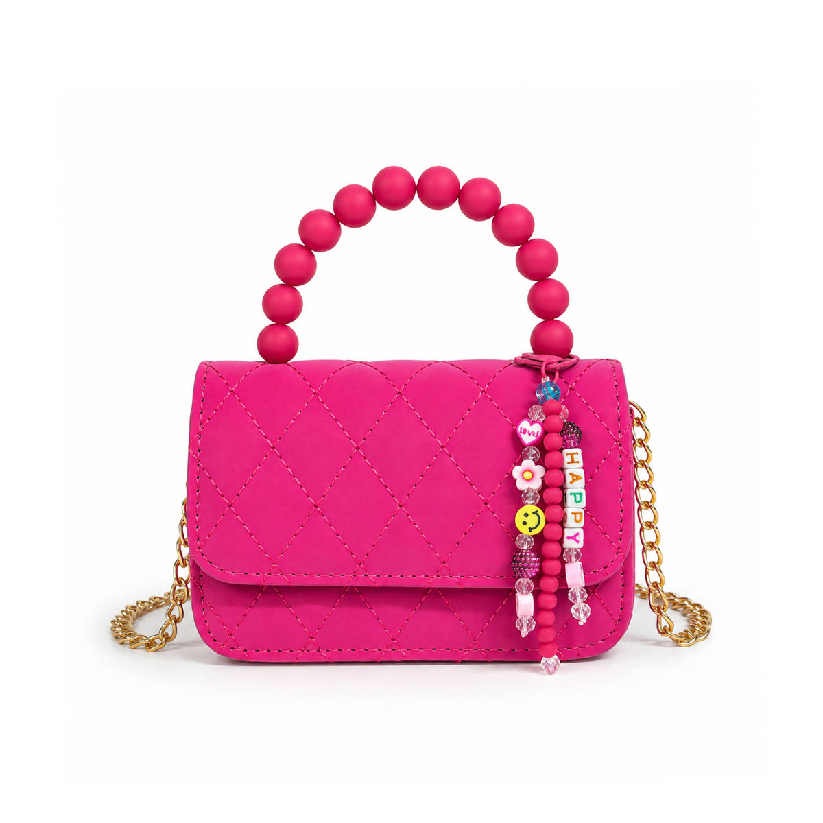 Pearl Handle Message Charm Handbag for Kids | Hot Pink