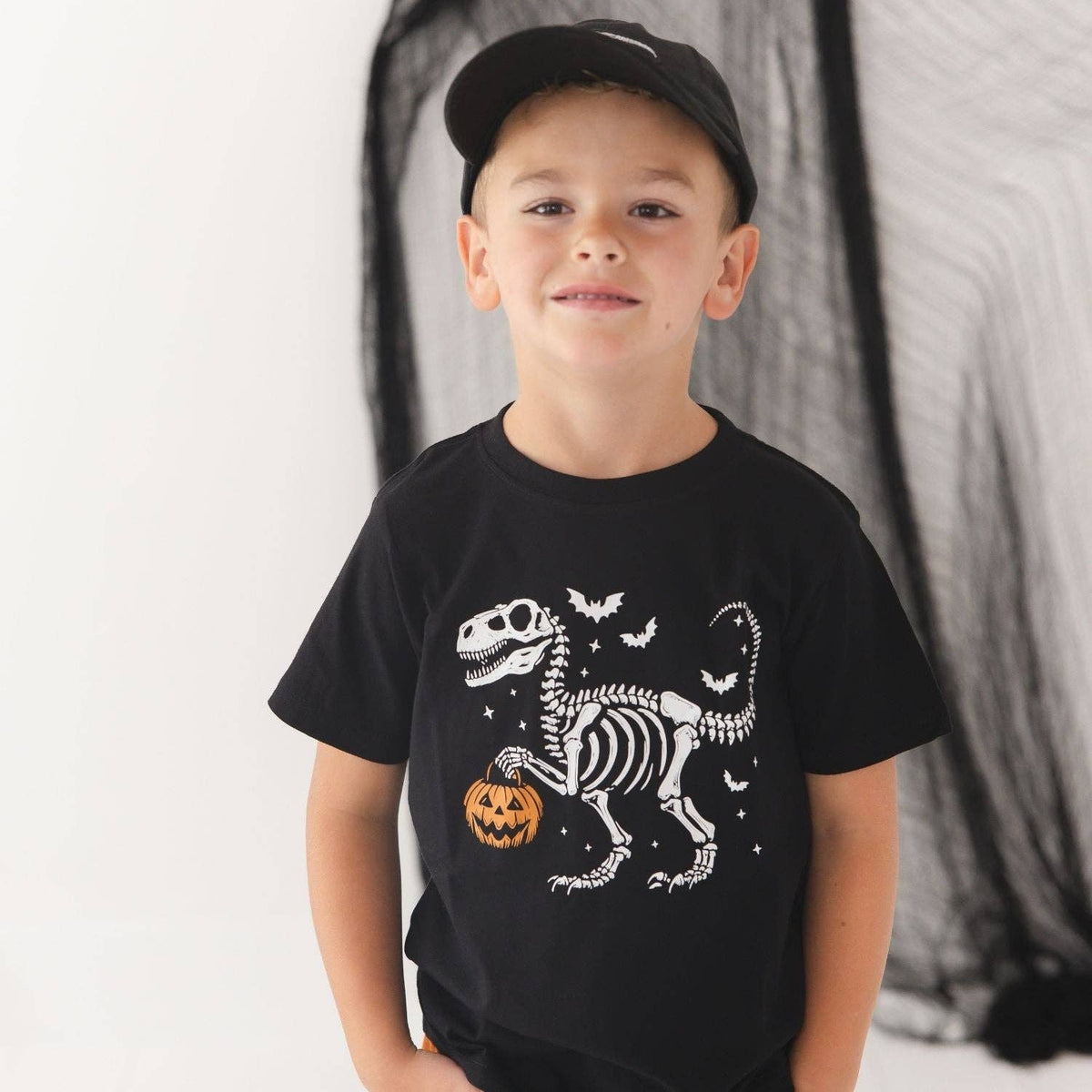 Dinosaur Skeleton Halloween Short Sleeve T-Shirt - Boys