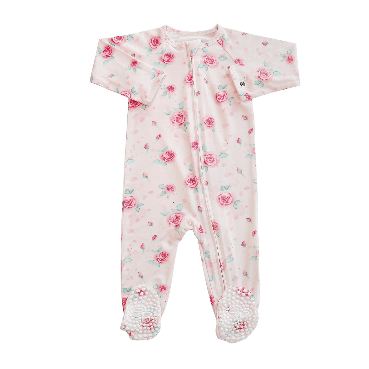 Bamboo Zipper Footie - Pink Rosebuds