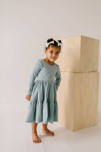 Gwendolyn Ruffle Dress in Dusty Blue
