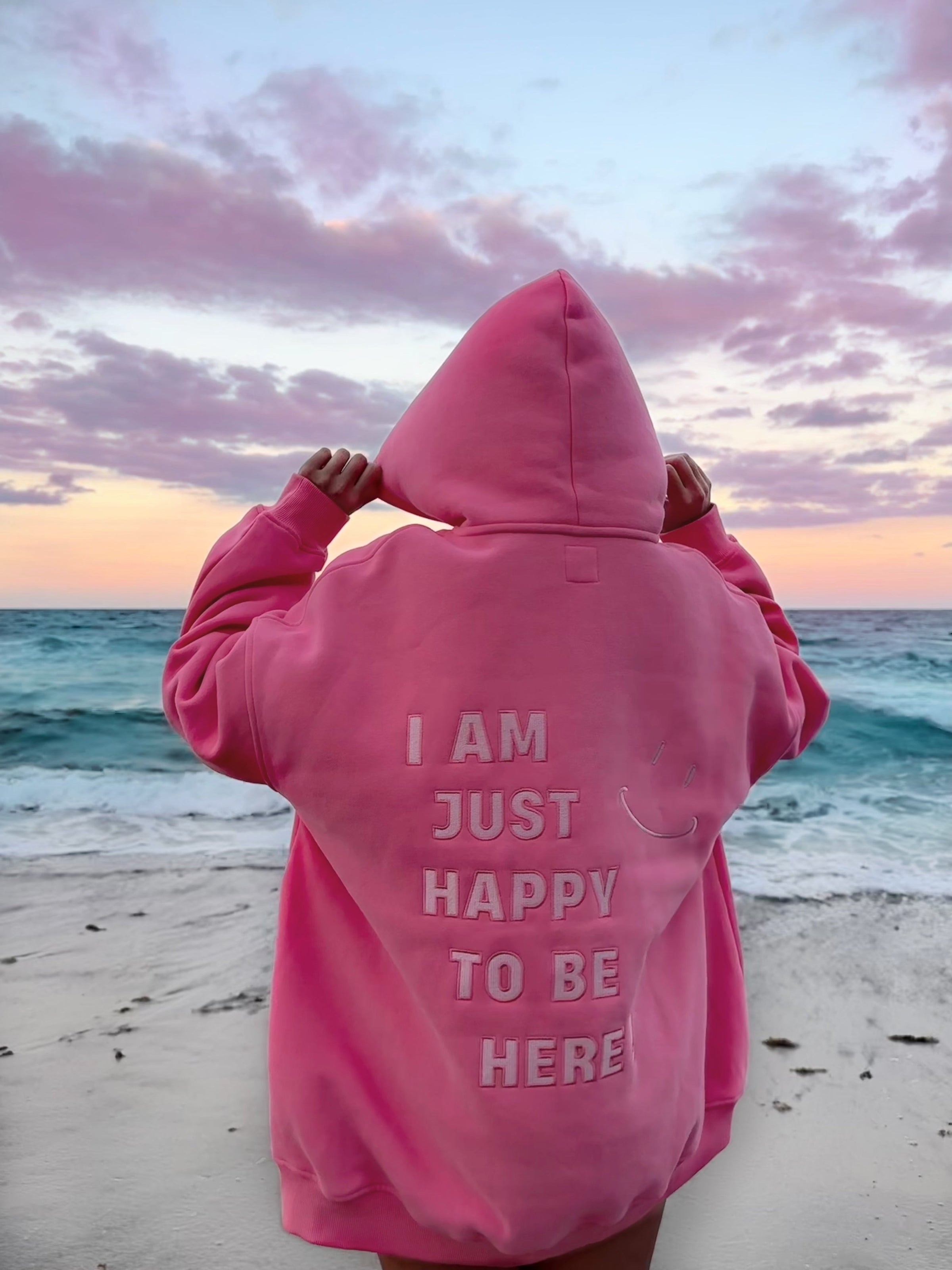 Sunkissed Coconut I Am Just Happy To Be Here Embroider Hoodie