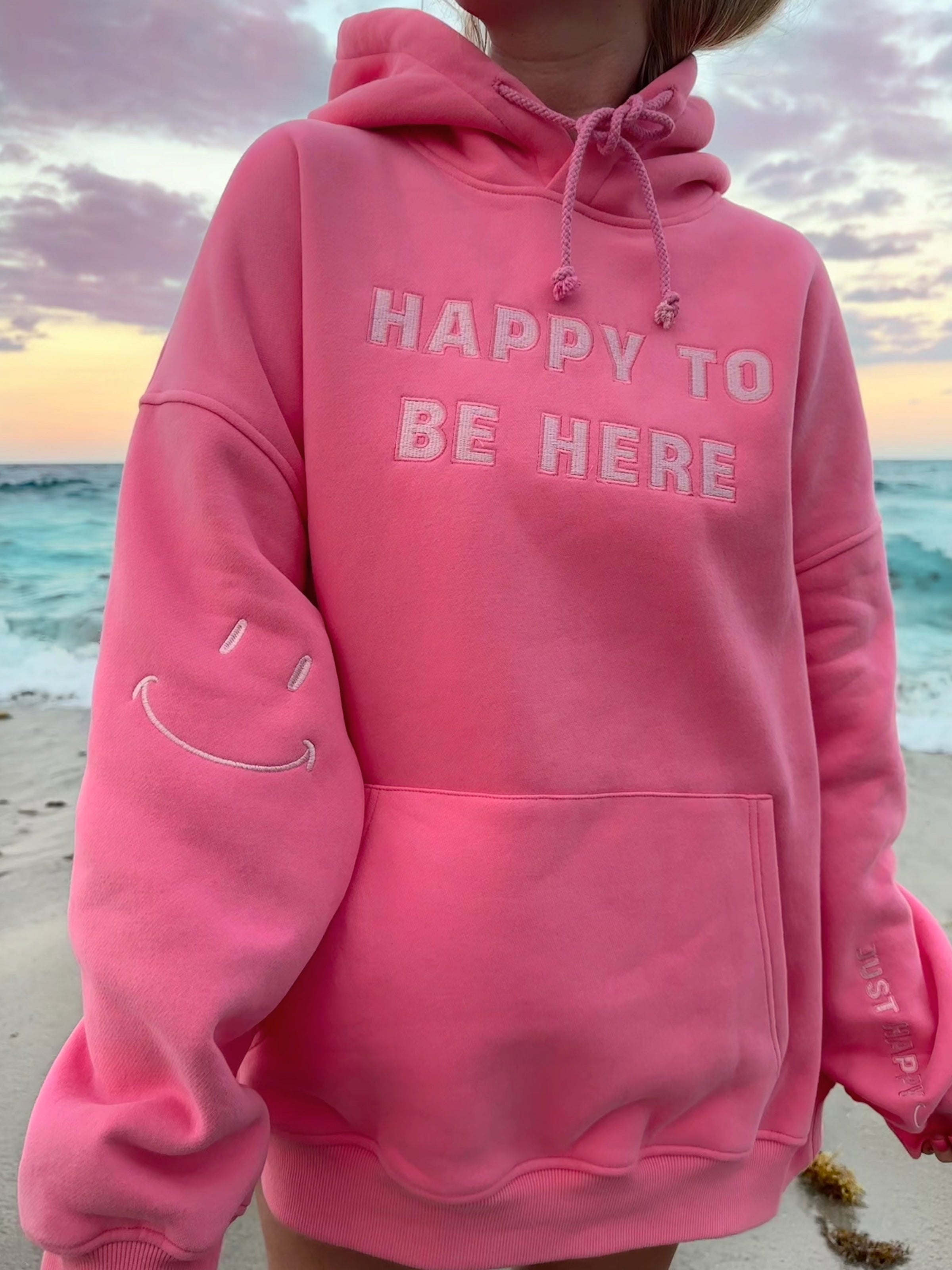 Sunkissed Coconut I Am Just Happy To Be Here Embroider Hoodie