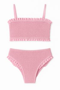 Limeapple June Crinkle Ruffle Bandeau Two Piece Swimsuit | Candy Pink