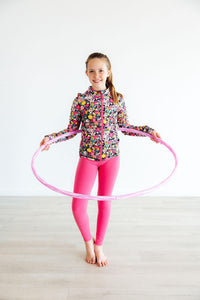 Mila & Rose Flexible Floral Full-Zip Ruffle Active Jacket