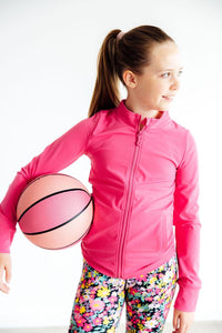 Mila & Rose Fuchsia Flash Full-Zip Ruffle Active Jacket