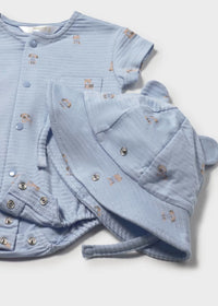 Mayoral Newborn Boy Romper and Hat Set | Sky