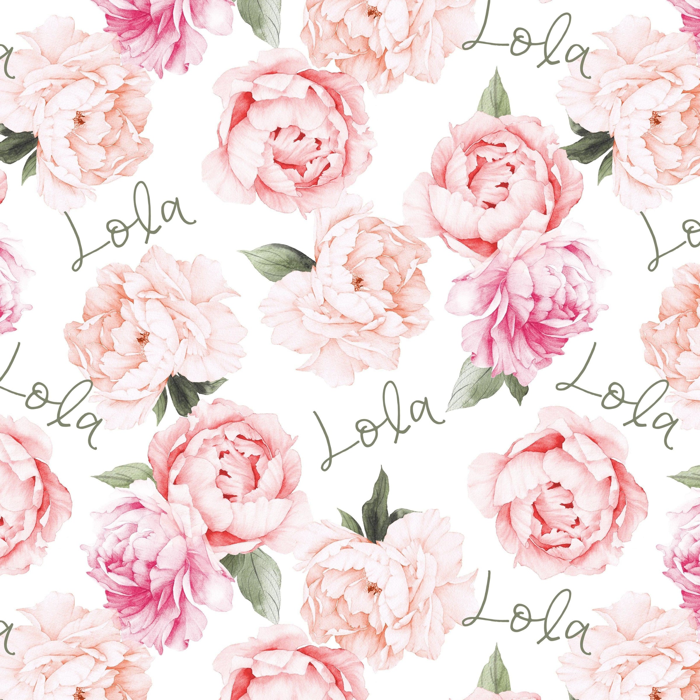 Sugar + Maple Plush Minky Fleece Personalized Blanket | Peonies