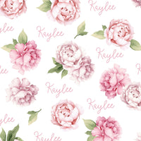 Sugar + Maple Plush Minky Fleece Personalized Blanket | Peonies