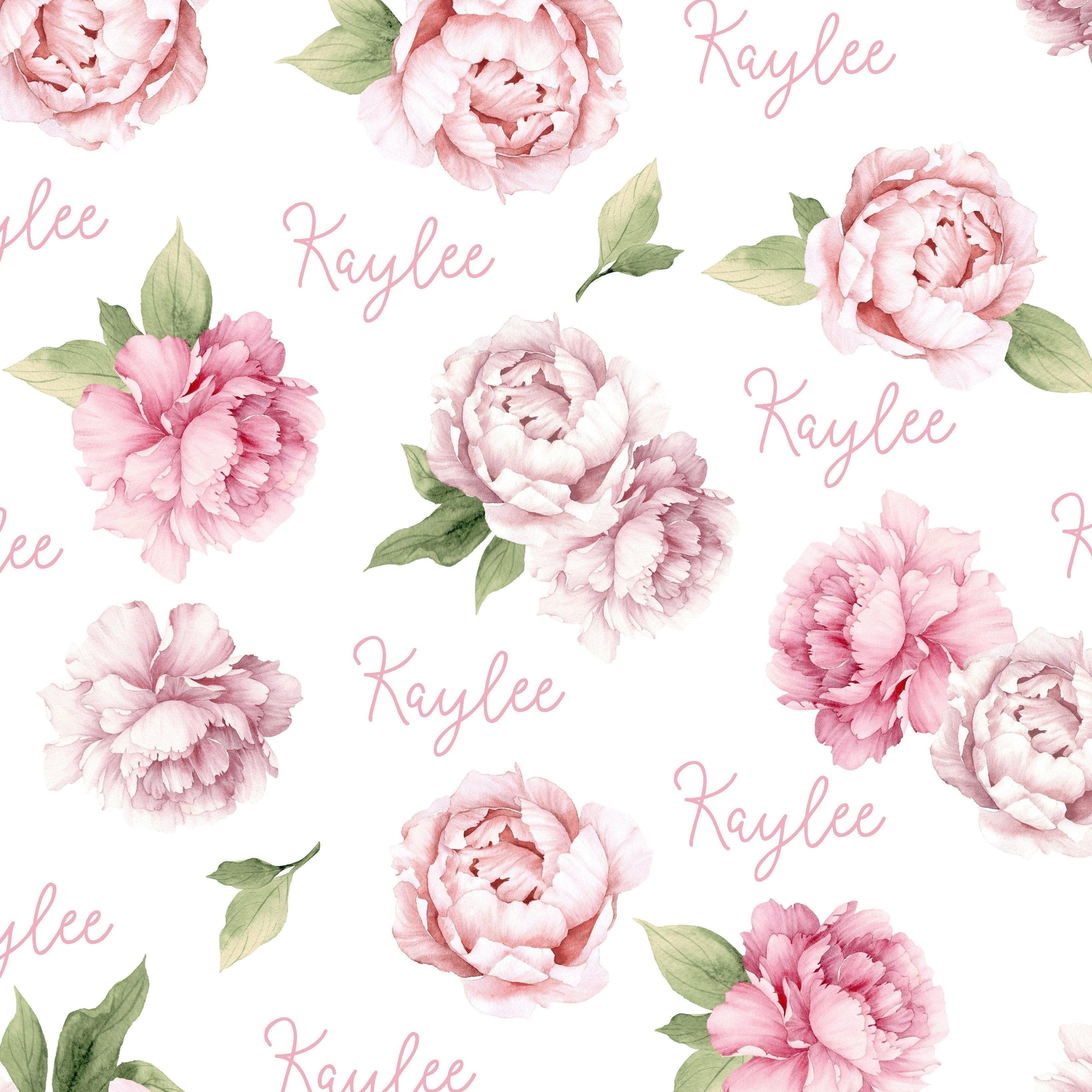 Sugar + Maple Plush Minky Fleece Personalized Blanket | Peonies