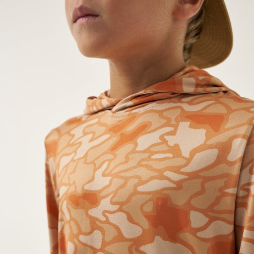 Burlebo Youth Performance Hoodie | Orange Texas Camo