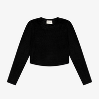 Tenly Rayon Rib Curved Hem Long Sleeve Top Black | Black