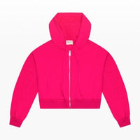 Tenly French Terry Raw-Edge Zip Hoodie Cerise | Cerise