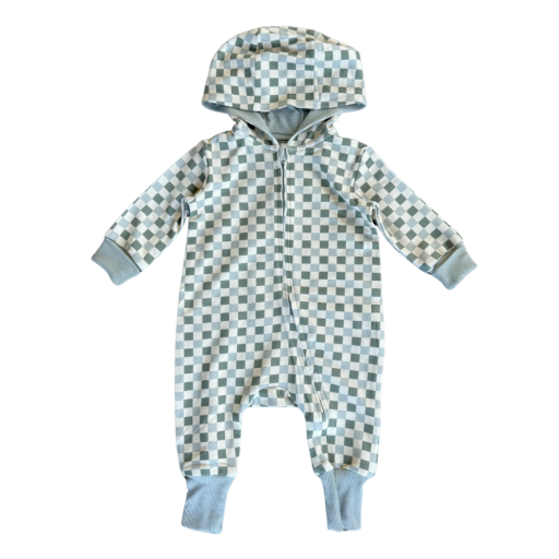 Babysprouts Terry Zip Romper | Fern Checkered