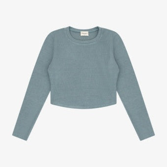 Tenly Rayon Rib Curved Hem Long Sleeve Top | Blue Moon