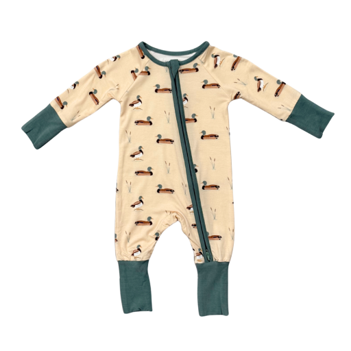 Babysprouts Clothing Company Long Sleeve Zip Romper | Mallard Ducks