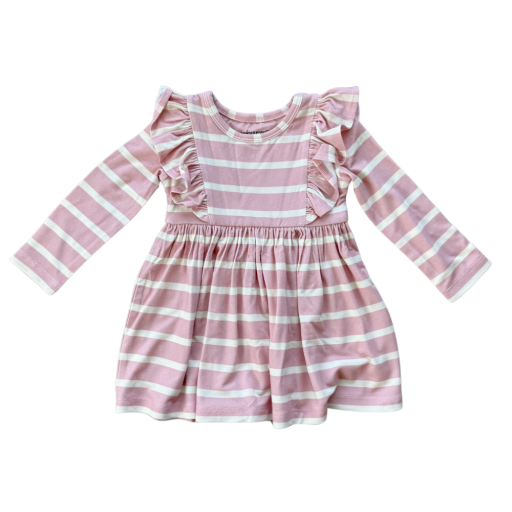 Babysprouts Long Sleeve Ruffle Dress | Misty Rose Stripe