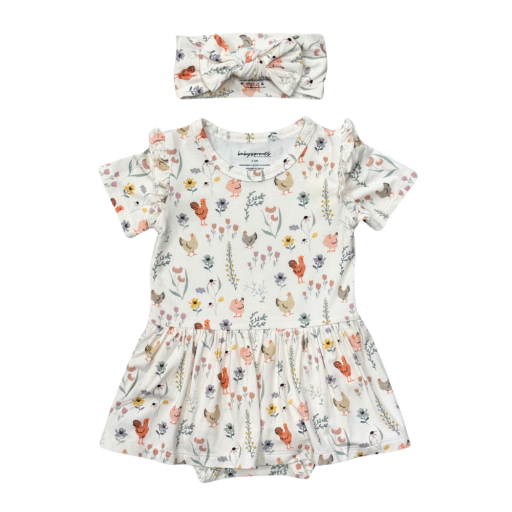 Babysprouts Clothing Company Girl's Short Sleeve Bodysuit Dress Set | Floral Chickens