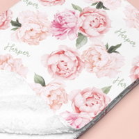 Sugar + Maple Sherpa-Lined Personalized Blanket | Peonies