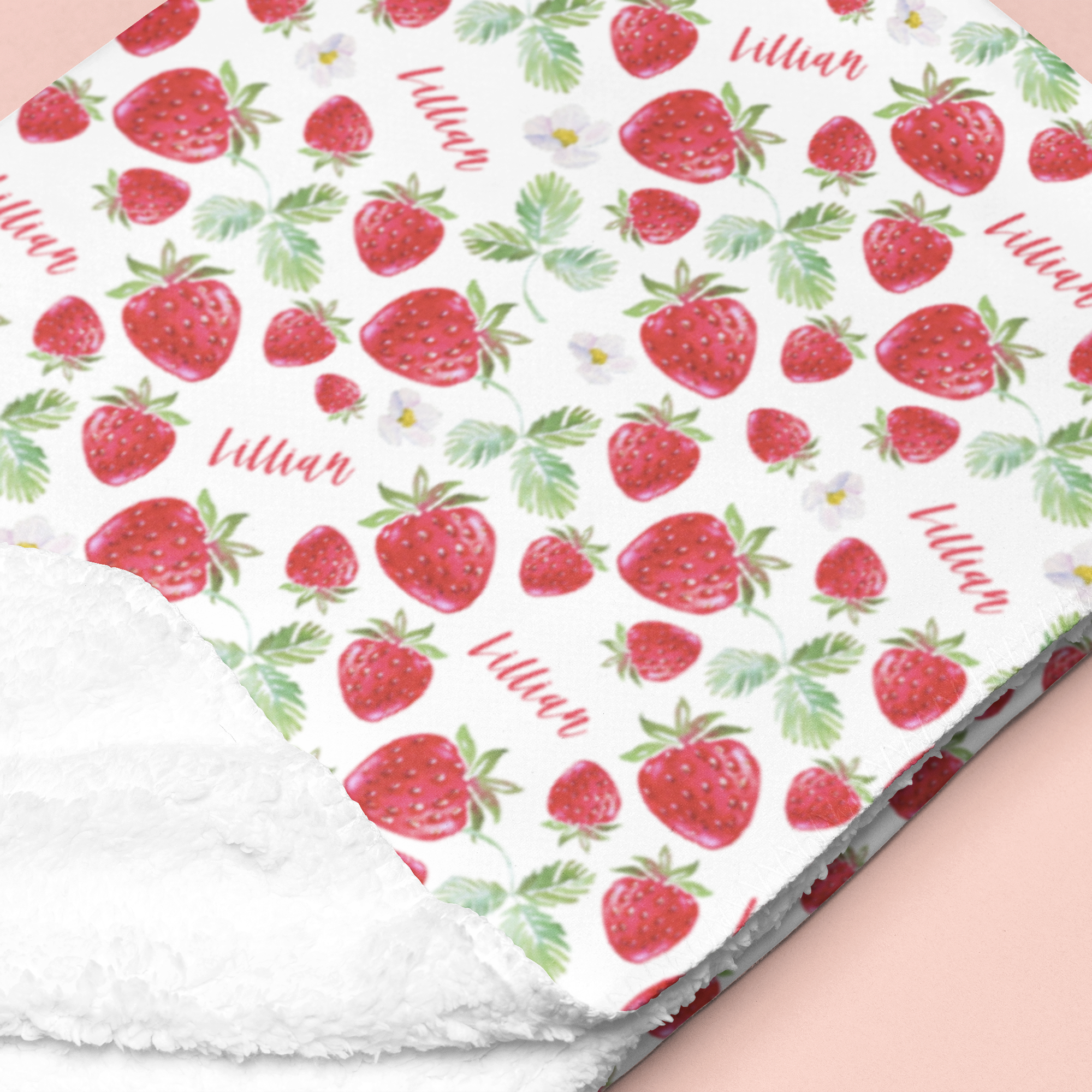 Sugar + Maple Sherpa-Lined Personalized Blanket | Sweet Strawberry